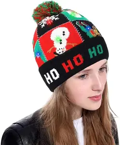 Chapeau de Noël Led Pull Lumineux Tricoté Cadeau de Père Noël Enfants Adultes Bonnet de Noël Festival d'Hiver Chapeau Elk Flocon de Neige