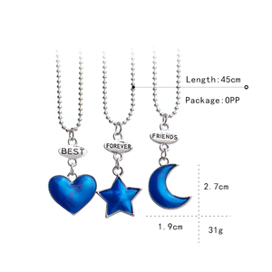 ZRM Fashion – <span class=keywords><strong>Collier</strong></span> chaîne 3 pièces/ensemble avec perles en alliage, motif étoile bleue, lune et cœur <span class=keywords><strong>d</strong></span>'amour, pour meilleures amies, BFF, <span class=keywords><strong>amitié</strong></span>, mignon - Product Image 6