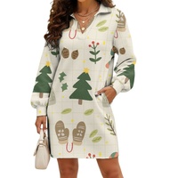 Robe pull col polo pour femme, manches ballon, imprimé dessin animé de Noël mignon, respirante, écologique