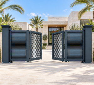 Puerta Plegable Automática de Larga Duración, de Aleación de Aluminio Gris, Ecológica, sin Rieles, Diseño Moderno, para Escuelas, Fábricas, Patios - Product Image 1