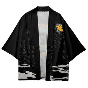 Kimono Haori japonais imprimé Oni pour homme, cardigan à manches courtes, veste streetwear ouverte sur le devant, costume d'Halloween - Product Image 1