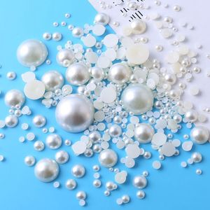 Perlas de imitación sueltas en forma de media luna de 3-30 mm, color blanco mate, ABS, base plana, para decoración de uñas, accesorios de joyería. - Product Image 3