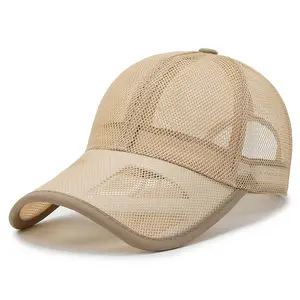 Bonés esportivos de beisebol de malha lisa para homens, chapéu de caminhoneiro em malha transparente com logotipo personalizado, em branco, respirável, ideal para o verão de 2024