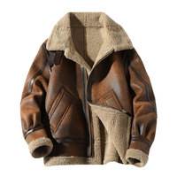 Veste en daim polaire pour homme, style motard, col montant, hiver, avec garniture en fourrure, fermeture éclair, poches intégrées