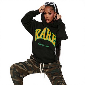 Sudadera con Capucha Negra para Mujer, Manga Larga, Tejida, 100% Algodón, Estampado de Letras, Estilo Hip Hop, Ropa de Otoño - Product Image 1