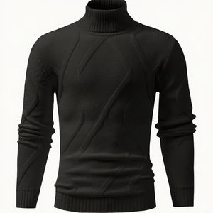 Pull en maille slim décontracté pour homme, col montant, motif lettres imprimé, respirant, anti-rétrécissement, anti-plis, en polyester - Product Image 2