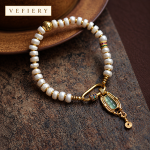 Pulsera Elástica de Perlas Naturales y Jade con Dijes Decorativos en Tono Plateado para Mujer, Venta al Por Mayor de Joyería - Product Image 4