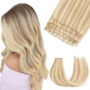 Estensioni di Capelli Veri Umani 18/613 <span class=keywords><strong>Biondo</strong></span> <span class=keywords><strong>Scuro</strong></span> con Riflessi Biondi Chiaro, Lisci e Setosi, Remy, 22 Pollici, da Cucire - Product Image 1