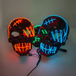 Unisex korkunç aydınlık kafatası maskesi PVC LED parlayan iskelet kafa maskeleri korku parti sahne Cosplay kostüm cadılar bayramı dekorasyon için - Product Image 3