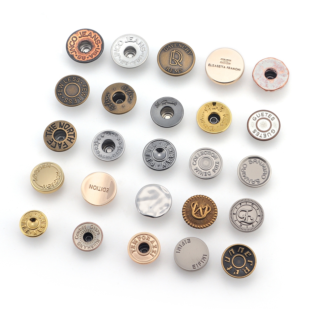 Washable Custom Jeans Rivet Engraved Logo Brass Buttons Stainless Steel Jeans Buttons For Denim Clothes