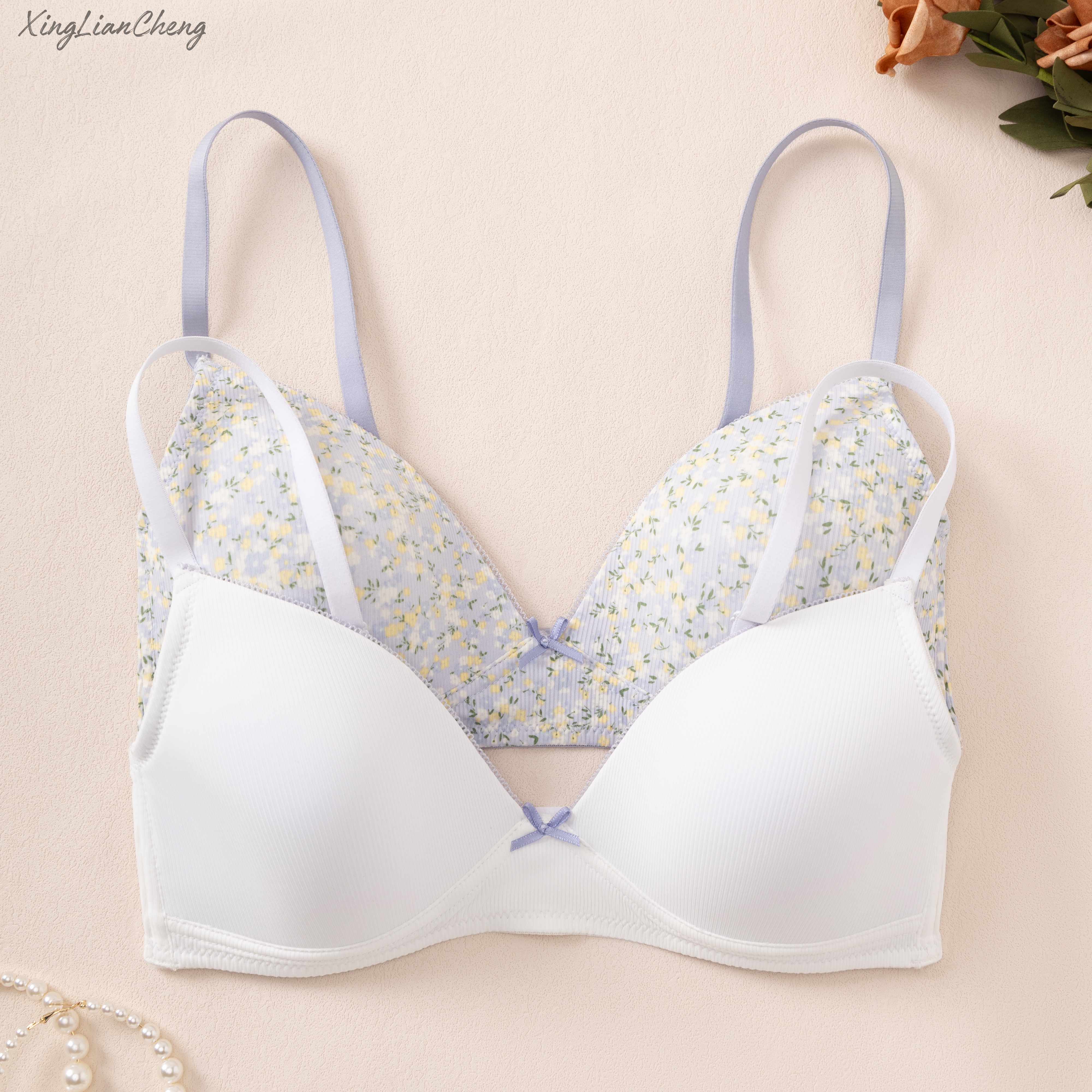 Wholesale Ladies Sexy Bra Plus Size Slim Fit Underwear with Naughty Flower Embroidery Womens Sweet Style