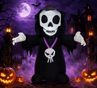 Squelette gonflable de 1,2 m pour Halloween avec lumière LED, idéal pour les fêtes d'attractions hantées et les petites décorations.