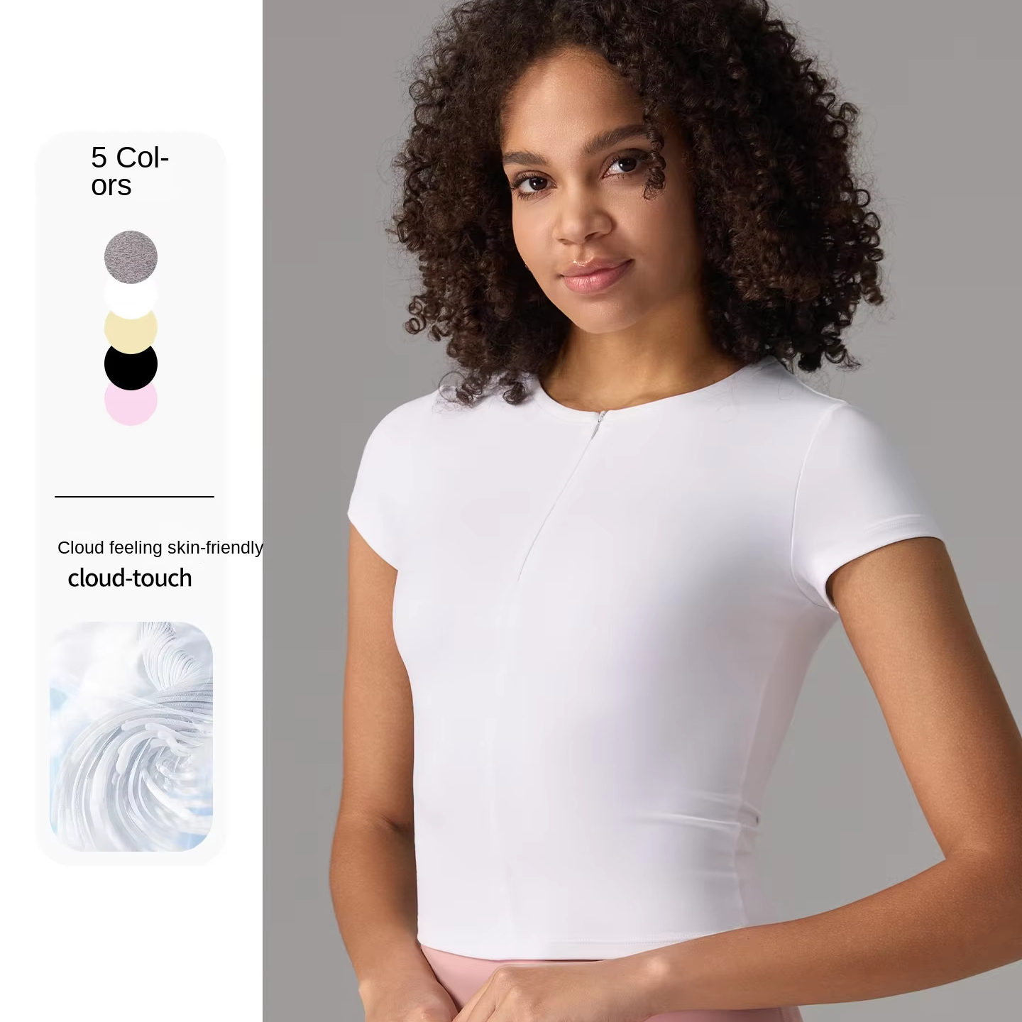 Summer Breathable Skinny Fit Wrinkle-Resistant Cross-Border Yoga Top Short-Sleeved Fitness T-Shirt Half-Zipper V-Neck