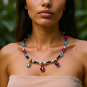 Collier ras-de-cou tendance avec perles colorées et pierres en forme de poire, acier inoxydable 316L, placage or PVD, design durable - Product Image 3