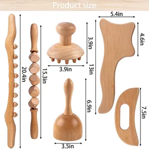 自有品牌抗脂肪团腰部大腿按摩塑身木疗法按摩工具套装背部按摩工具棒木质
