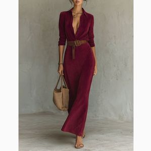 Vestido Largo <span class=keywords><strong>de</strong></span> Gamuza con Cintura Ajustada para Otoño e Invierno, Estilo Europeo <span class=keywords><strong>y</strong></span> Americano, con Cinturón, Elegante <span class=keywords><strong>y</strong></span> Moderno - Product Image 4