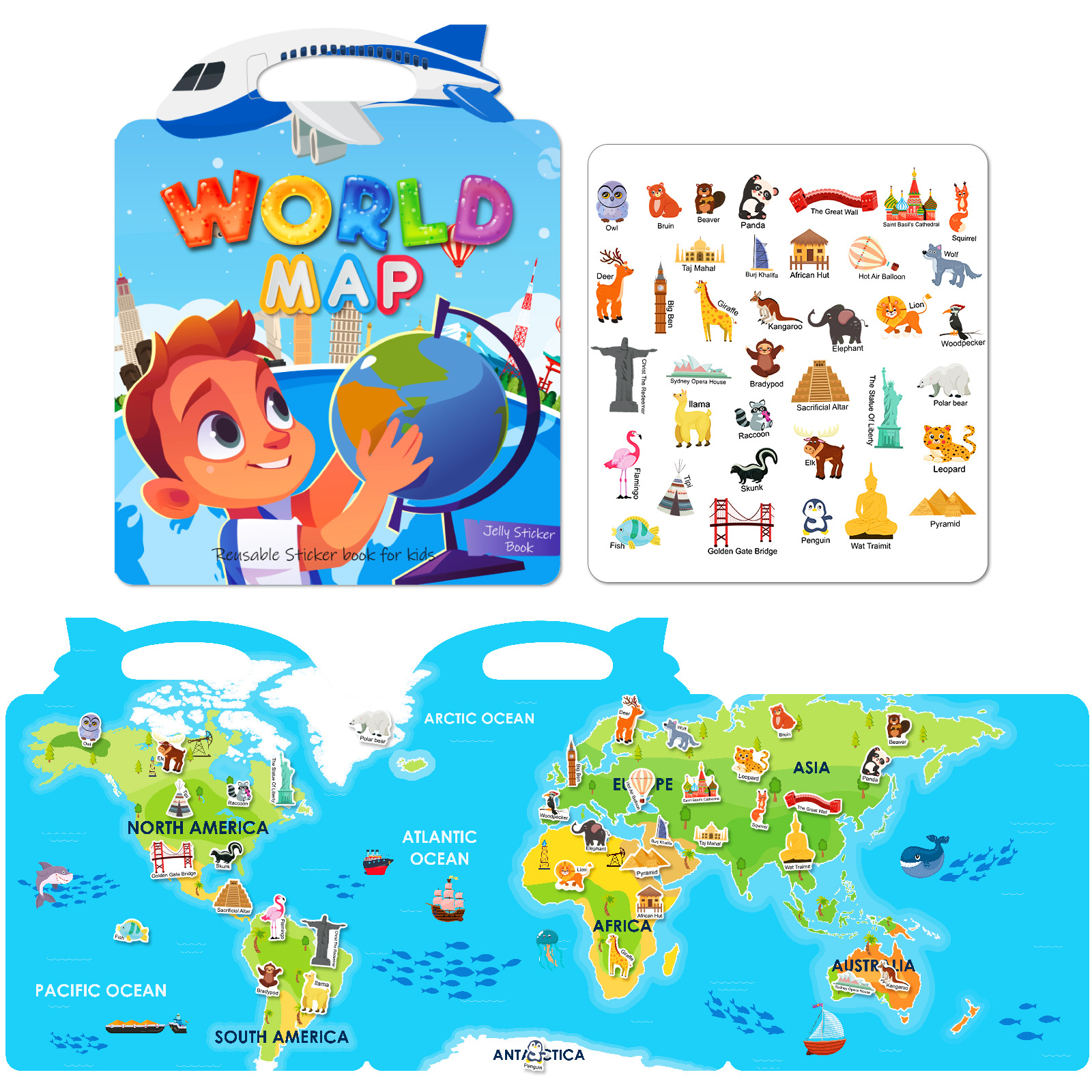 Livre d'autocollants gelée T01041605-carte du monde