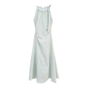 Summer 2025 Backless Long Dress Halter Neck Spaghetti Strap Dress Women Tight Waist Lattice Pattern Beach Vacation Casual Dress - Product Image 5