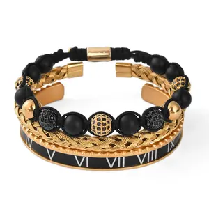 F379 Chất Lượng Tốt Dubai Bộ Trang Sức Trang Sức Thép Không Gỉ Frosted Agate Man Bracelet Thép Bileklik