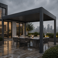 Pérgola Motorizada de Aluminio con Techo de Láminas Impermeable, Gazebo para Jardín Exterior, Patio de Villa