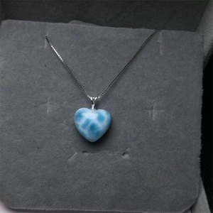 Ruban 925 pendentif en pierres précieuses pierre septarienne bleue cristal naturel artisanat bijoux Larimar pour la guérison - Product Image 3