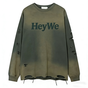 T-<span class=keywords><strong>shirt</strong></span> à manches longues en coton 100% de haute qualité 280 g/m², logo personnalisé, t-<span class=keywords><strong>shirt</strong></span> imprimé surdimensionné pour hommes, effet vieilli - Product Image 4