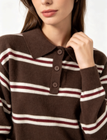 Pull en tricot rayé décontracté pour femmes, style preppy, manches longues, tricot doux