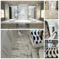 Marbre Statuario italien haut de gamme, base blanc pur, veines grises flexibles, design moderne, surface polie, pour salle à manger de grande villa, intérieur
