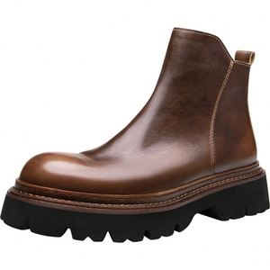 Chaussures habillées Oxford décontractées rétro pour hommes avec semelle en cuir, bout rond et empeigne en cuir lavé en peau de cheval - Product Image 5