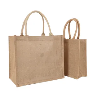 Borse di iuta naturale personalizzate per regali tela di tela borse di iuta bianca borsa da spiaggia Tote da donna