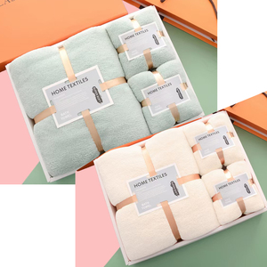 Thương Hiệu Chất Lượng Cao Nhanh Chóng Làm Khô San Hô Lông Cừu Khăn Tắm Thiết Lập Hộp Quà Tặng Mềm Trắng Màu Xanh Lá Cây Màu Xanh Màu Hồng Sợi Nhỏ Mặt Khăn Tắm - Product Image 2