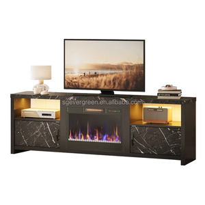 Meuble TV moderne de 75 pouces avec cheminée à DEL Centre de divertissement Design et armoires de rangement - Product Image 1