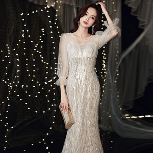 Gold Sequined Mermaid Evening Gown Sweetheart Neckline Long Dress For Banquets And Events - Product Image 3