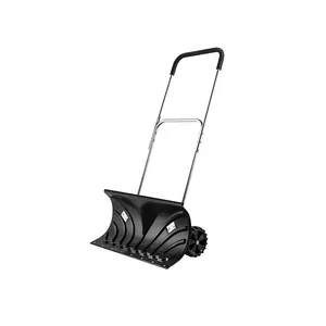 Oem Black Pp Head Collapsible Snow Shovel Two Wheels Snow Pusher Plastic Rolling Wheeled Snow Pusher