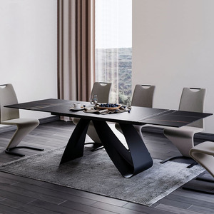 Hiện đại 10 chỗ ngồi nối dài gốm hàng đầu hình bầu dục phòng ăn bàn ghế đặt không gian tiết kiệm kim loại đồ nội thất cho khách sạn nhà bán buôn - Product Image 2