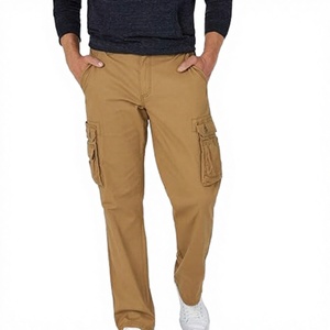 Pantalon cargo pour homme en coton 100% respirant et léger, tissu uni teint, coupe droite, style streetwear d'extérieur - Product Image 3