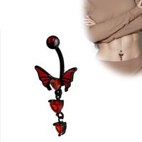 Piercing de nombril en acier chirurgical, design chauve-souris, style sombre, bijoux de corps tendance, anneau de nombril en zircon rouge
