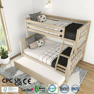Gemello di legno solido sopra il letto completo con lo stelo per i bambini per il salone o l'appartamento dell'hotel della scuola della camera da letto - Product Image 1