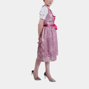 Rosa Traditionelles Dirndl-Kleid mit V-Ausschnitt, Puffärmeln, Schnürung am Oberteil, ausgestelltem Rock, Karo-/Blumenmuster, umweltfreundlich für Festivals - Product Image 3