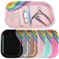 Plateau de rangement rectangulaire pour manucure bijoux en acier inoxydable outils d'art de manucure outil d'ongle en métal bijoux plateau de rangement pour plaque de bureau