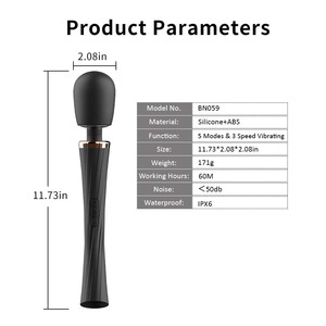 Massaggiatore Clitorideo e Vaginale Ricaricabile USB di Grandi Dimensioni per Donne, 5 Frequenze, 100% Impermeabile, Materiale in Lattice, Giocattolo Sessuale Stile AV - Product Image 5