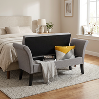 Banc de rangement moderne en velours gris pour chambre à coucher, entrée, hôtel et villa – Rangement au pied du lit