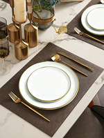 Ensemble de bols et assiettes de restaurant de luxe, vaisselle de dîner, plat en porcelaine, ensemble de vaisselle en céramique blanche rose et dorée
