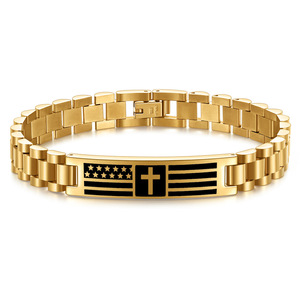 Pulsera de Acero Inoxidable para Hombre con Cruz y Bandera, 10mm, Grabada, Cadena de Reloj, Joyería, Regalo, Plata, Oro, Negro, Dos Tonos - Product Image 2