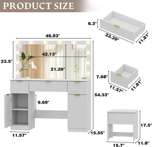 Miroir de coiffeuse à motif ondulé avec éclairage LED, 3 modes d'éclairage, luminosité réglable, ensemble de coiffeuse avec tiroir de rangement - Product Image 5