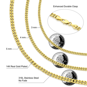 Chaîne de cou gourmette Miami Cuban pour hommes et femmes, <span class=keywords><strong>en</strong></span> acier inoxydable 316L plaqué or 14K, inaltérable - Product Image 4