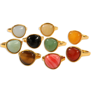 Bague rétro en <span class=keywords><strong>pierre</strong></span> naturelle, <span class=keywords><strong>onyx</strong></span> noir, cornaline, pierres colorées, <span class=keywords><strong>bijoux</strong></span> plaqués or 18 carats, acier inoxydable, cristaux, pierres de guérison - Product Image 5