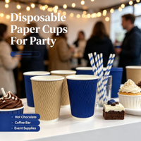 Gobelets en papier ondulé jetables personnalisables avec logo, gobelets en papier isolés pour la restauration et les événements