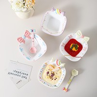 Bol d'anniversaire en céramique JM mignon pour enfants, usage domestique, compatible micro-ondes, pour desserts, yaourts, flocons d'avoine, collations et riz, logo personnalisé