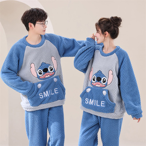 Pijamas para hombres mujeres invierno piña terciopelo Jacquard pantalones de manga larga lindo bolsillo de dibujos animados pijamas conjunto de dos piezas - Product Image 5